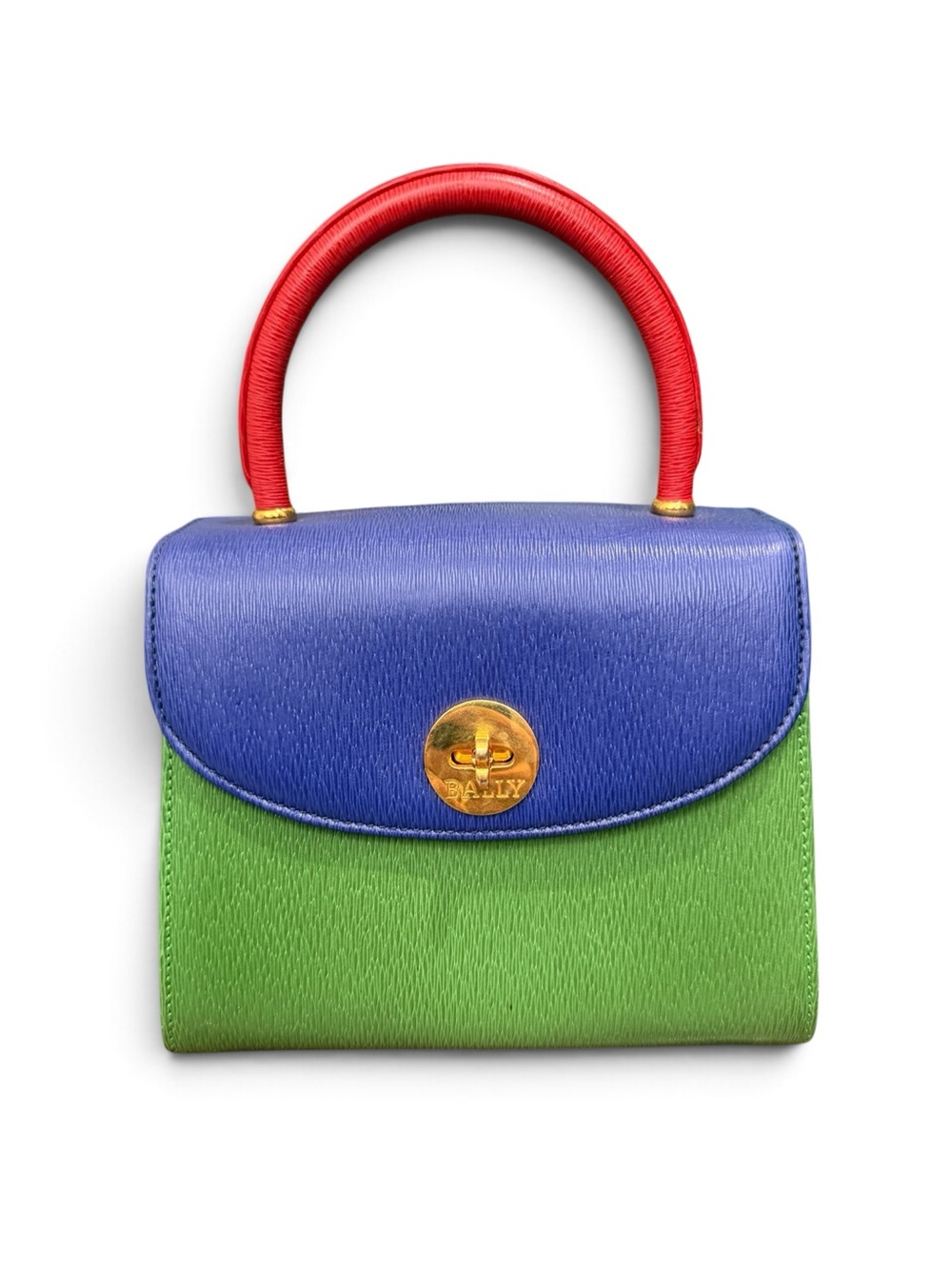 Vintage Bally Color Block Leather Top Handle Crossbody Bag Green Blue Red